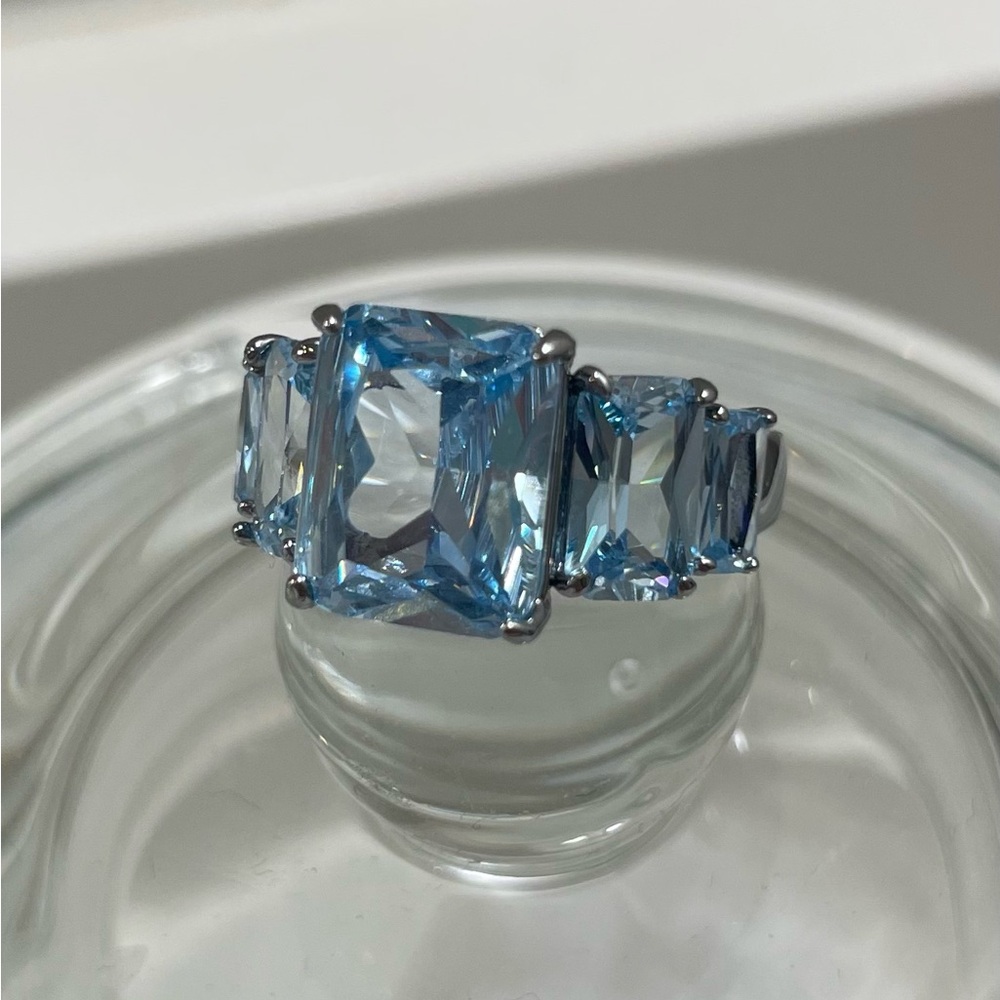 Aquamarine Cubic Zirconia Statement Ring- Bomb Party